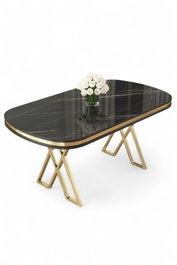 Hanah Home Zae Mesa de Comedor Mármol Negro y Dorado